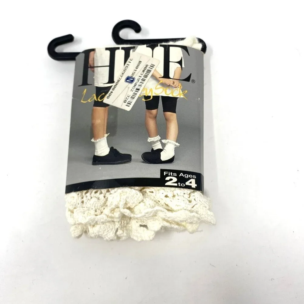 Hue Kids Lace Jersey Socks Ivory Lace Ankle Slouch Vintage 90's Wear Casual. B4